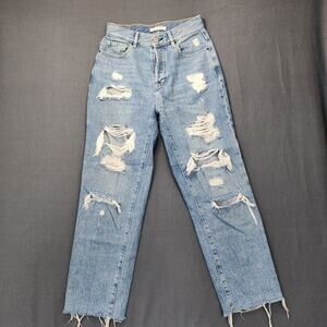 Pacsun Womens Jeans 26 Blue High Rise Straight Button Fly Distressed Raw Hem